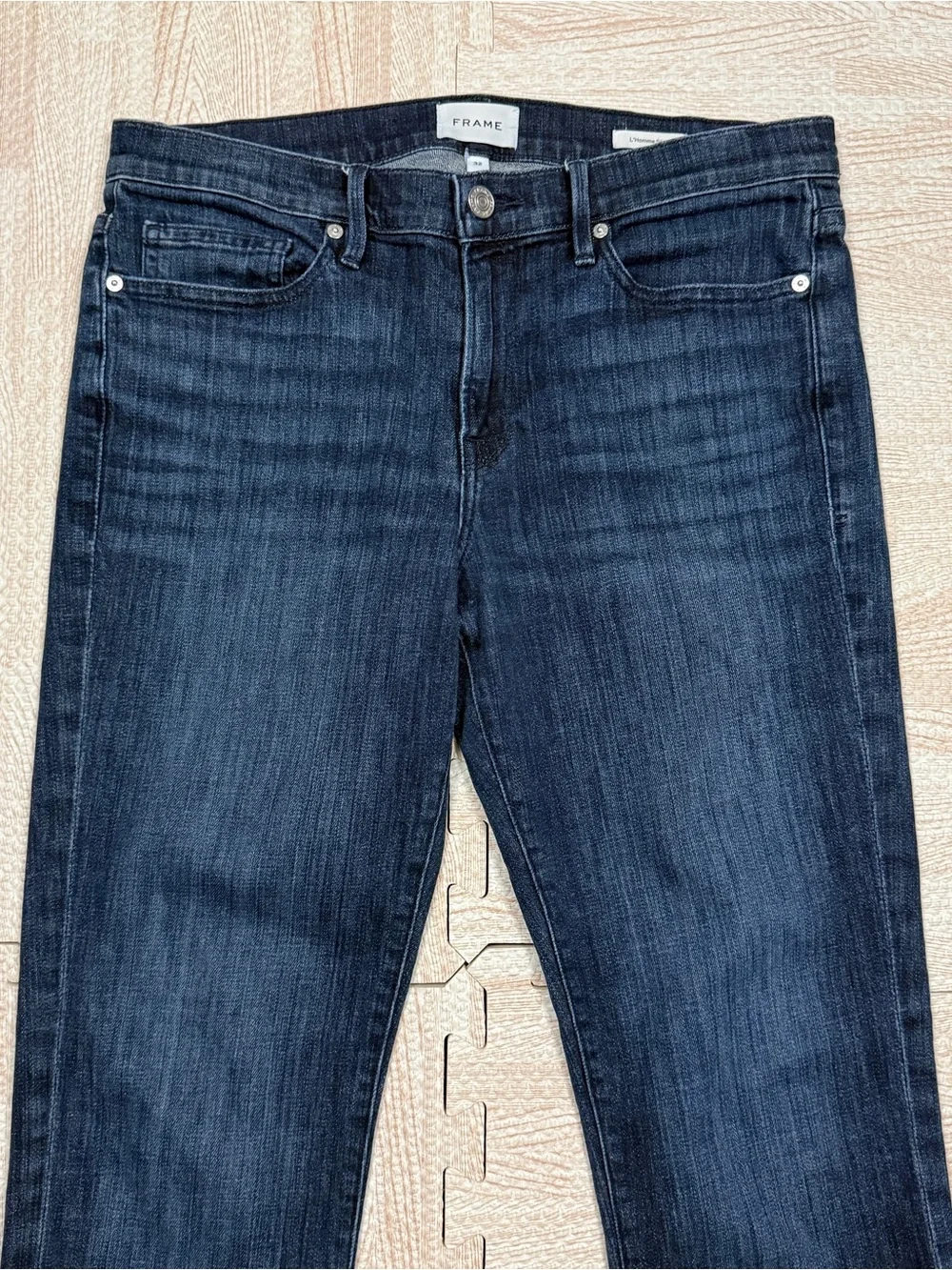 FRAME Denim L'Homme Slim Straight Blue Jeans Stretch Mens Size 32 X 30 LMH468